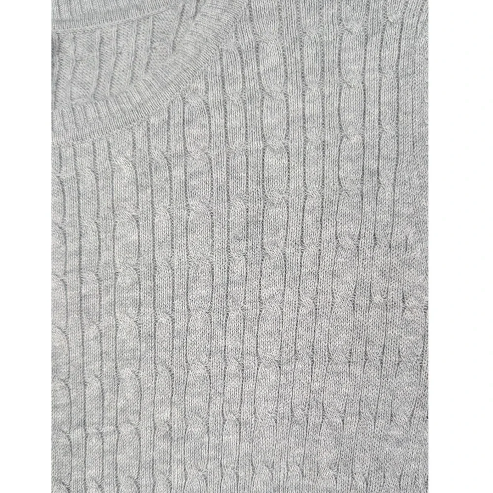 Laura Scott Sweater Women Small Gray Cable Knit Crew Neck Pullover Cotton Blend